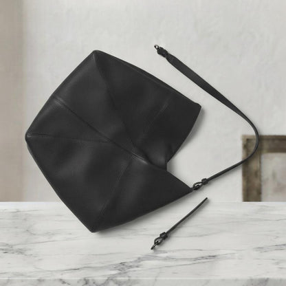 Structured Split Leather Tote Bag, Minimalist Everyday Shoulder Handbag