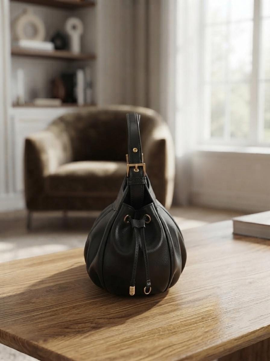 Black Mini Bucket Bag, Lillith Drawstring Purse, Compact Leather Crossbody Handbag