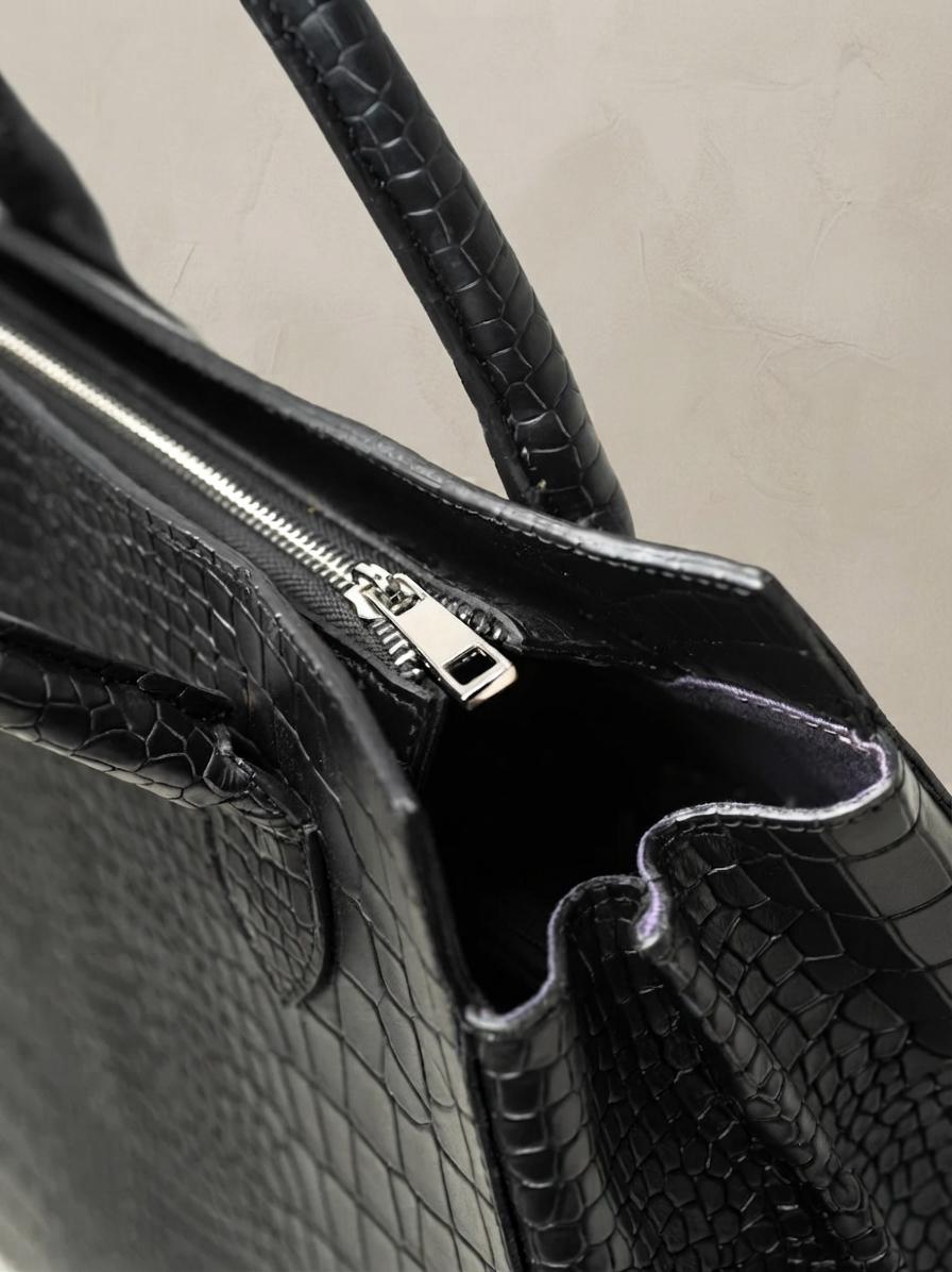 Genuine Leather Croco Pattern Tote Bag, Structured Satchel Handbag for Women