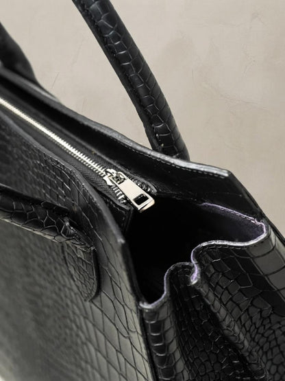 Genuine Leather Croco Pattern Tote Bag, Structured Satchel Handbag for Women