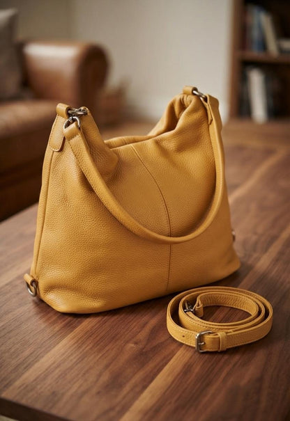 Handmade Yellow Leather Hobo Bag, Slouchy Crossbody Shoulder Purse