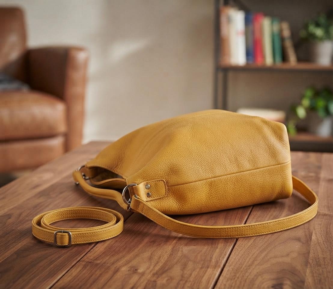 Handmade Yellow Leather Hobo Bag, Slouchy Crossbody Shoulder Purse