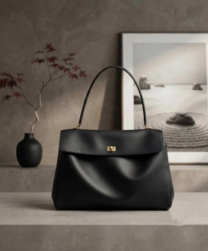 Genuine Leather Shoulder Bag, Vintage Soft Commuter Handbag, Minimal Crossbody Purse
