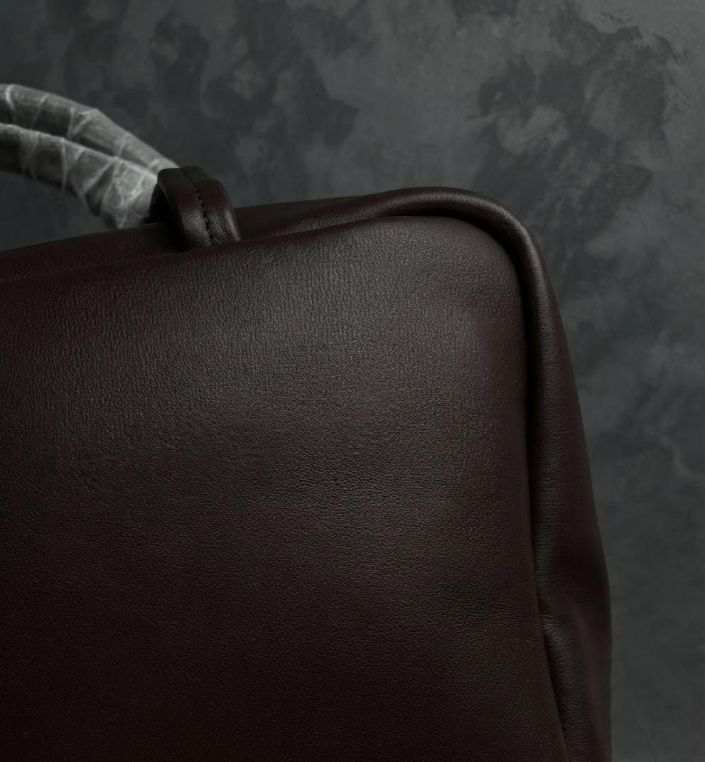 Minimalist Genuine Lambskin Tote Bag, Soft Leather 90s Bowling Purse, Top Handle Shoulder Handbag