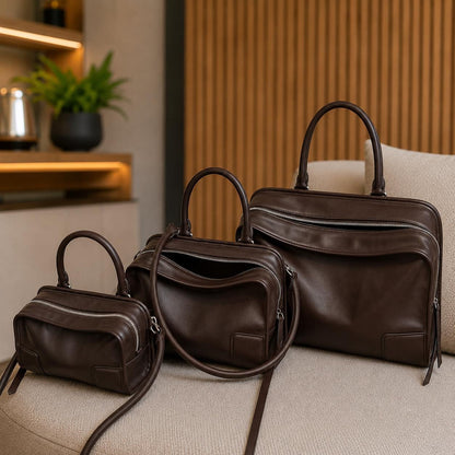 Leather Handbag for Women, Minimal Tote Bag, Top Handle Shoulder Bag, Elegant Everyday Work Purse, Large Capacity Bag