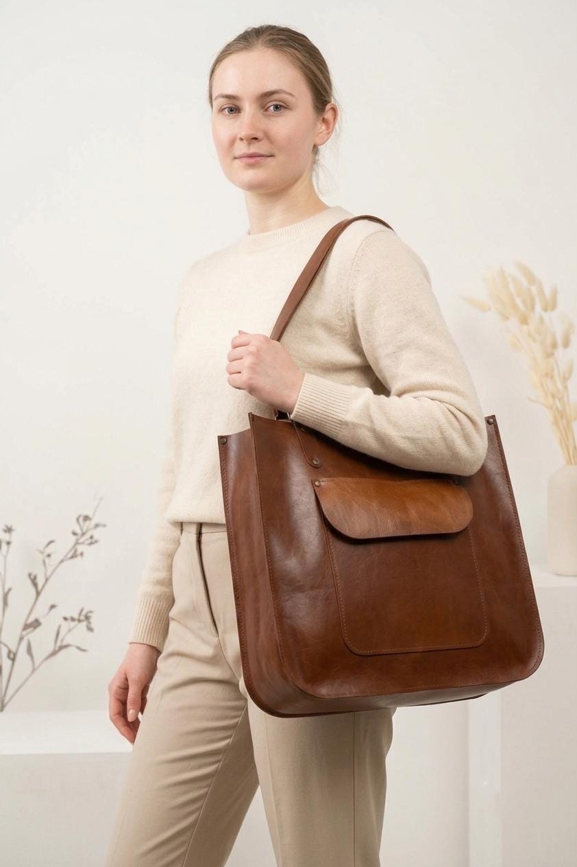 Handcrafted Italian Leather Shopper Bag: Brown Shoulder Bag