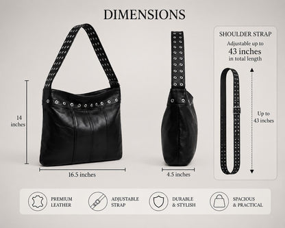 Women Studded Leather Handbag | Handmade Punk Grunge Shoulder Bag