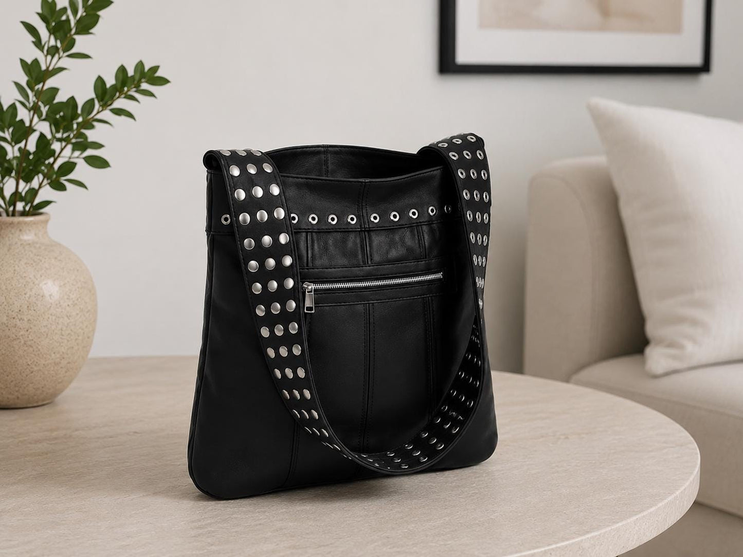 Women Studded Leather Handbag | Handmade Punk Grunge Shoulder Bag