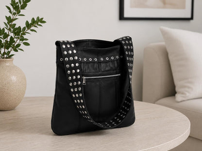 Women Studded Leather Handbag | Handmade Punk Grunge Shoulder Bag