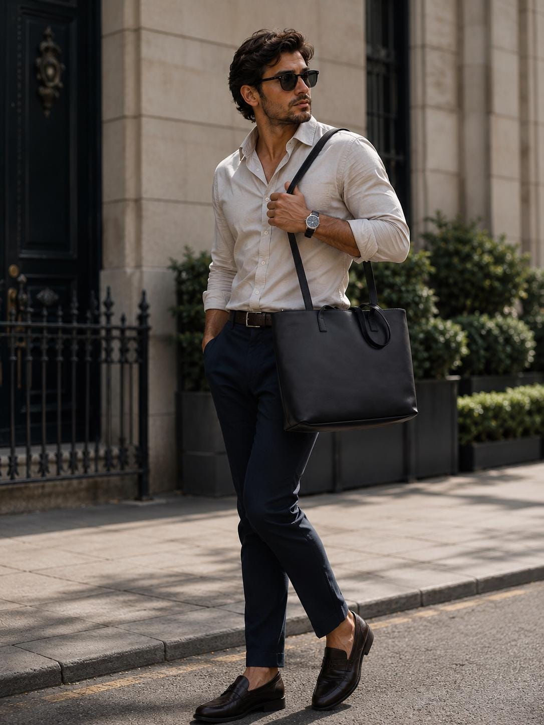Black Leather Tote Bag, Men's Laptop Work Shoulder Bag, Professional Briefcase