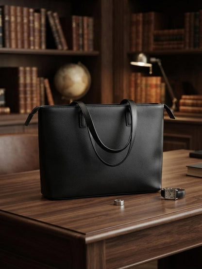 Black Leather Tote Bag, Men's Laptop Work Shoulder Bag, Professional Briefcase