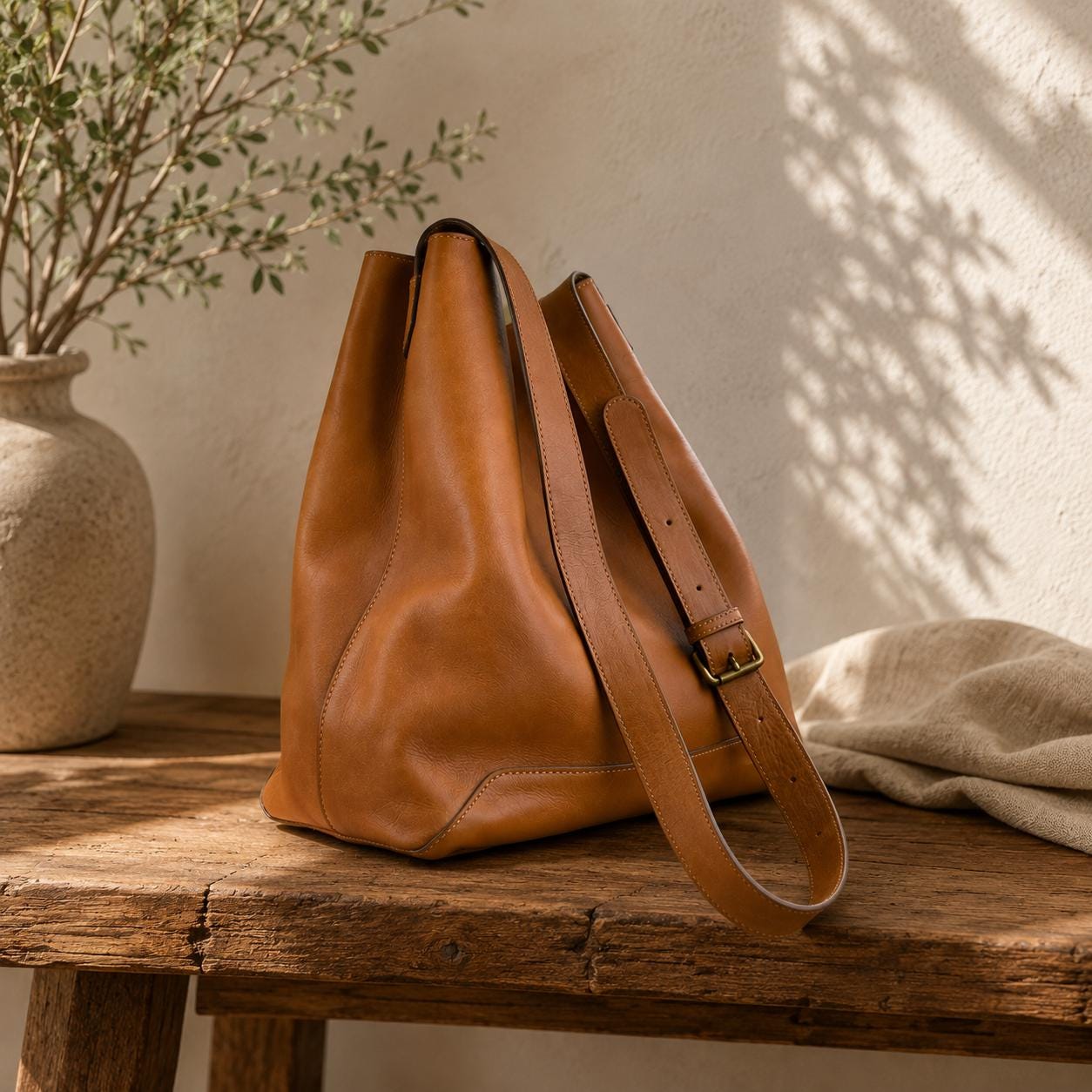 Genuine Cowhide Leather Tote Bag, Large Capacity Shoulder Purse, Minimalist Crossbody Bag