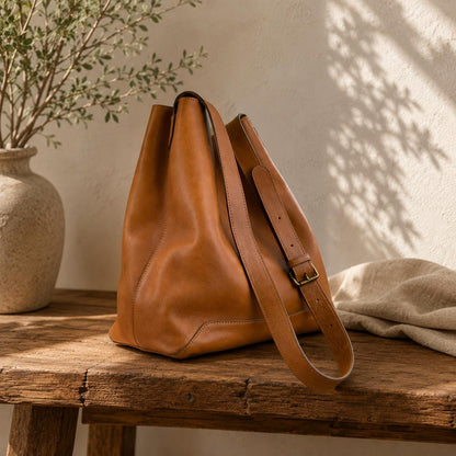 Genuine Cowhide Leather Tote Bag, Large Capacity Shoulder Purse, Minimalist Crossbody Bag