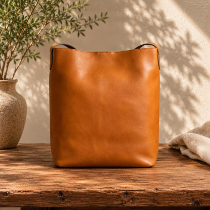 Genuine Cowhide Leather Tote Bag, Large Capacity Shoulder Purse, Minimalist Crossbody Bag