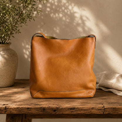 Genuine Cowhide Leather Tote Bag, Large Capacity Shoulder Purse, Minimalist Crossbody Bag