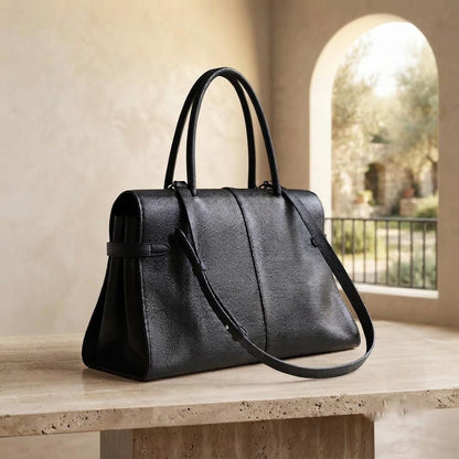 Genuine Leather Structured Work Tote, Minimalist Everyday Handbag, Quiet Luxury Bag