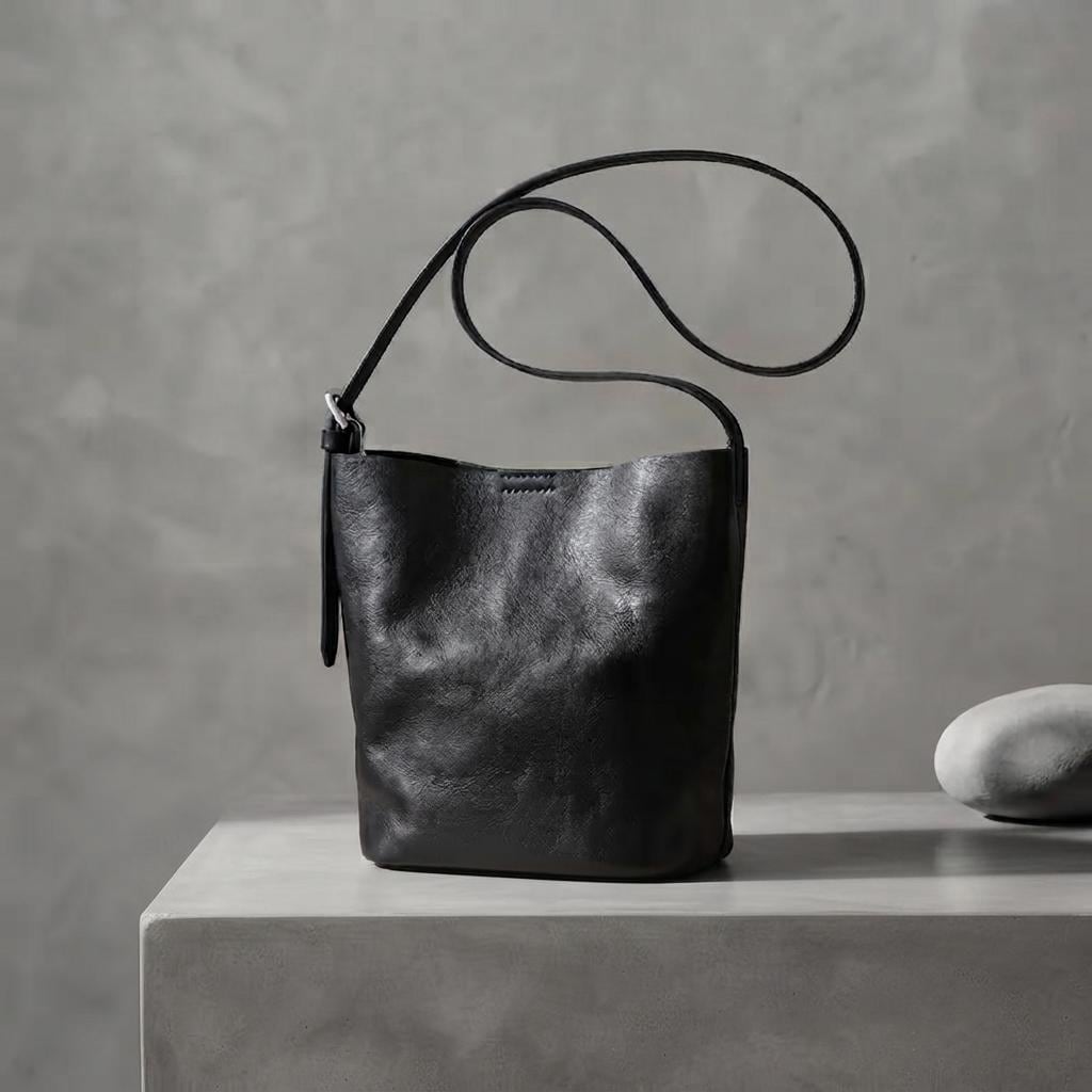 Genuine Leather Bucket Bag, Small Shoulder Purse, Everyday Crossbody Handbag, Quiet Luxury Style