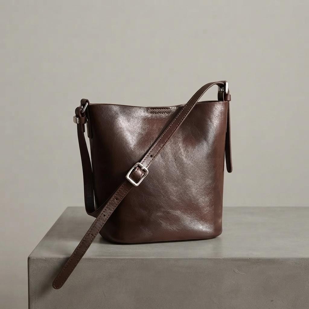 Genuine Leather Bucket Bag, Small Shoulder Purse, Everyday Crossbody Handbag, Quiet Luxury Style