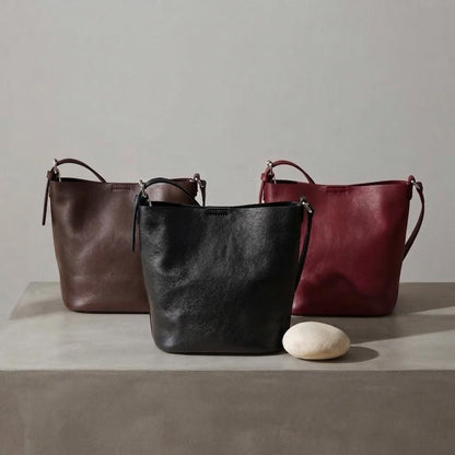 Genuine Leather Bucket Bag, Small Shoulder Purse, Everyday Crossbody Handbag, Quiet Luxury Style