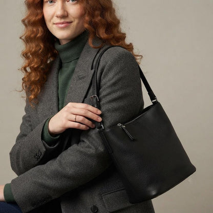 Genuine Leather Bucket Bag, Small Shoulder Purse, Everyday Crossbody Handbag, Quiet Luxury Style