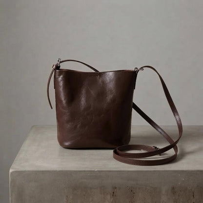 Genuine Leather Bucket Bag, Small Shoulder Purse, Everyday Crossbody Handbag, Quiet Luxury Style