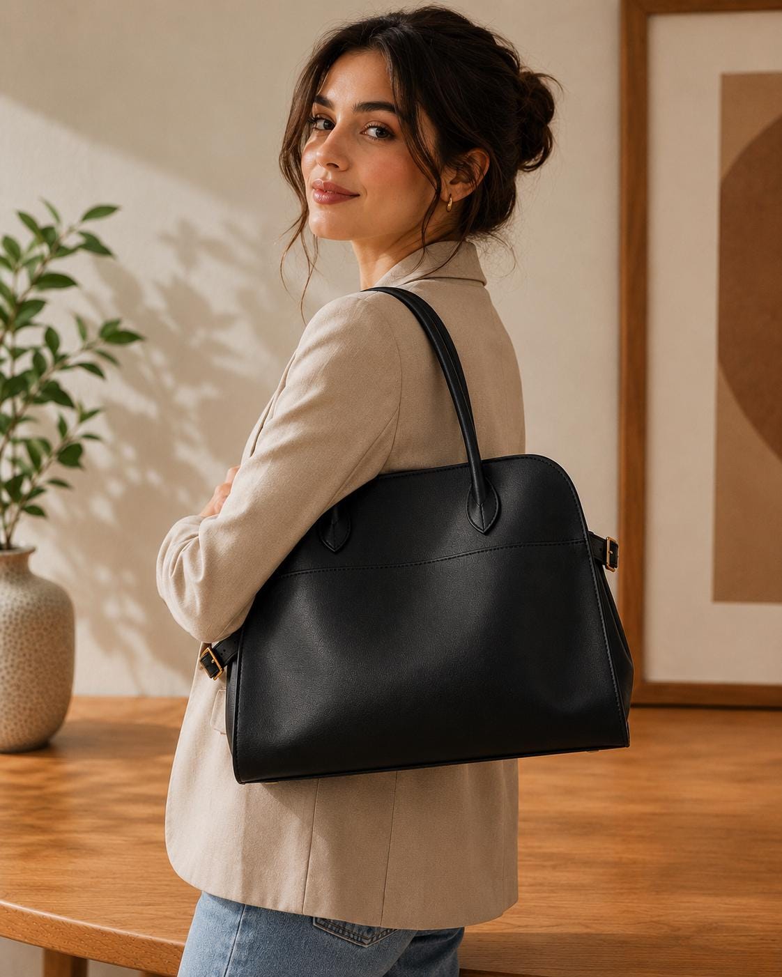 Genuine Suede Leather Tote Bag, Minimalist Cowhide Shoulder Handbag, Everyday Work Purse