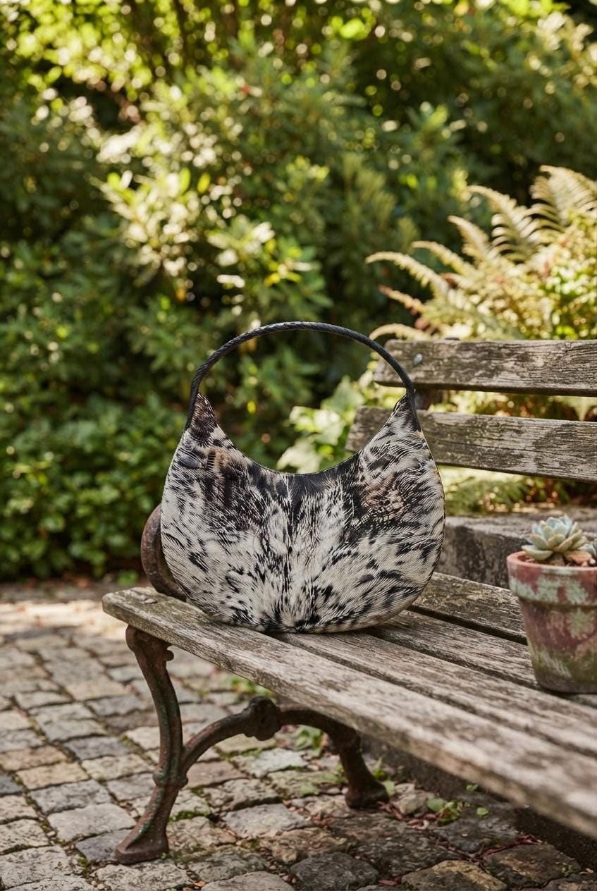 Handmade Hair-On Cowhide Leather Crescent Handbag, Unique Patterned Tote
