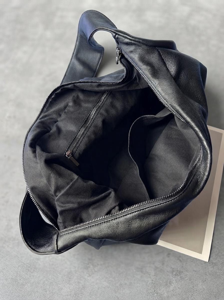 Oversized Leather Crossbody Bag, Soft Slouchy Tote, Minimalist Laptop Shoulder Bag