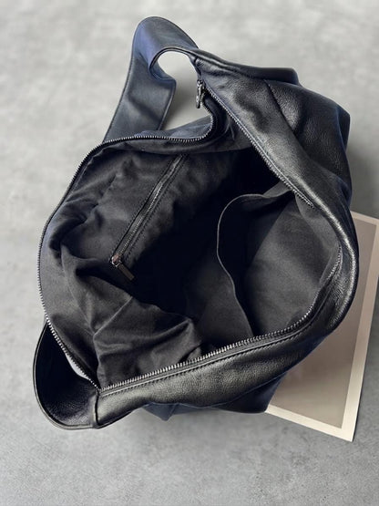 Oversized Leather Crossbody Bag, Soft Slouchy Tote, Minimalist Laptop Shoulder Bag