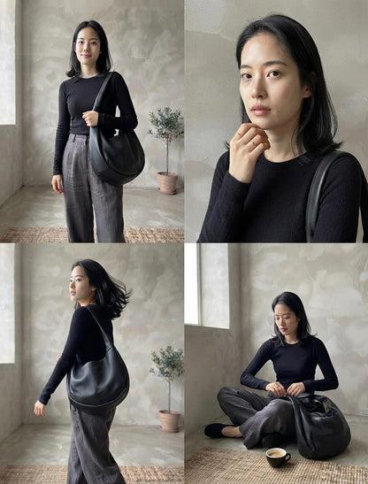 Oversized Leather Crossbody Bag, Soft Slouchy Tote, Minimalist Laptop Shoulder Bag