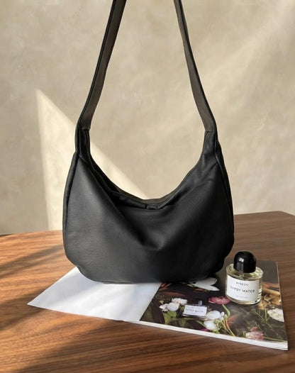 Oversized Leather Crossbody Bag, Soft Slouchy Tote, Minimalist Laptop Shoulder Bag