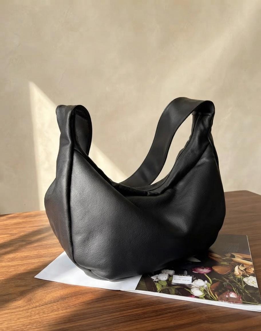 Oversized Leather Crossbody Bag, Soft Slouchy Tote, Minimalist Laptop Shoulder Bag
