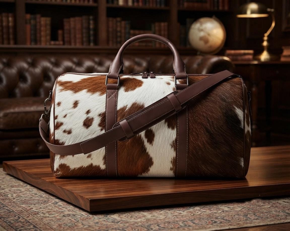 Hair-on Cowhide Leather Duffel Bag | Handcrafted Western Weekender Travel Luggage