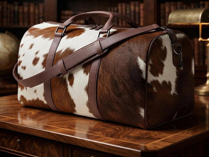 Hair-on Cowhide Leather Duffel Bag | Handcrafted Western Weekender Travel Luggage