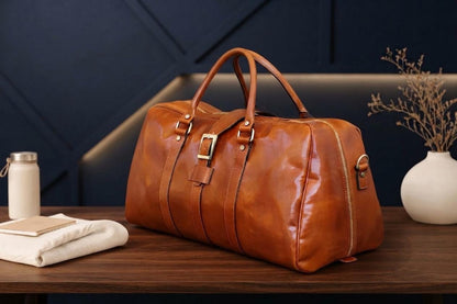 Handcrafted Italian Leather Duffle Bag, Weekender Travel Carry On Overnight Bag