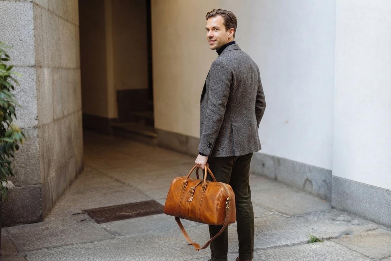 Handcrafted Italian Leather Duffle Bag, Weekender Travel Carry On Overnight Bag