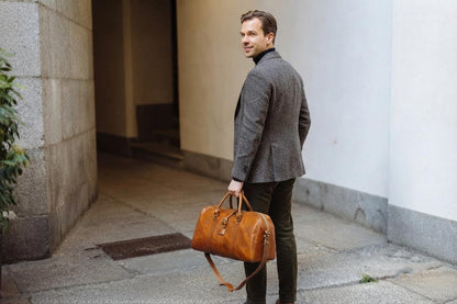 Handcrafted Italian Leather Duffle Bag, Weekender Travel Carry On Overnight Bag