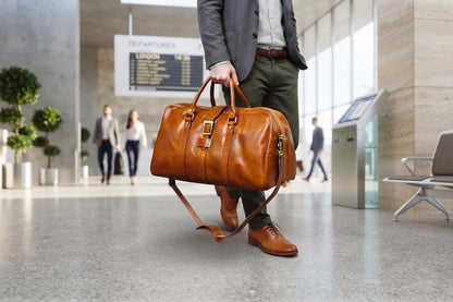 Handcrafted Italian Leather Duffle Bag, Weekender Travel Carry On Overnight Bag