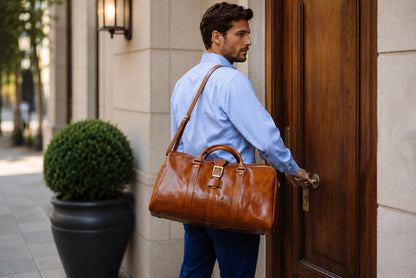 Handcrafted Italian Leather Duffle Bag, Weekender Travel Carry On Overnight Bag