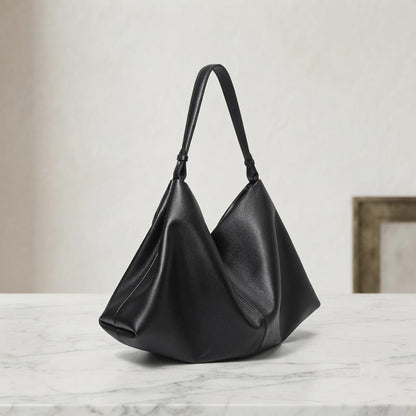 Structured Split Leather Tote Bag, Minimalist Everyday Shoulder Handbag