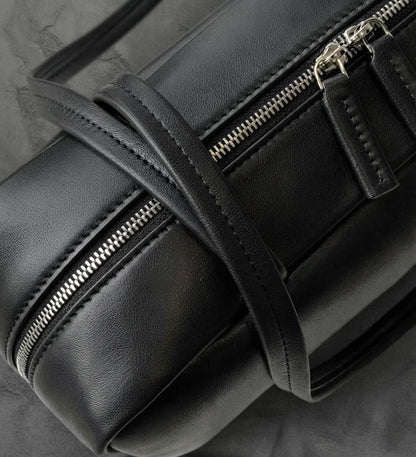 Minimalist Genuine Lambskin Tote Bag, Soft Leather 90s Bowling Purse, Top Handle Shoulder Handbag