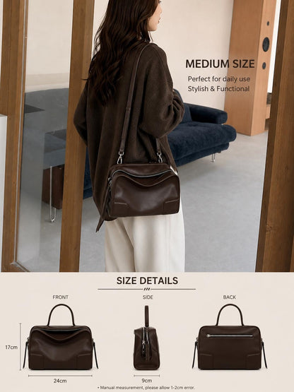 Leather Handbag for Women, Minimal Tote Bag, Top Handle Shoulder Bag, Elegant Everyday Work Purse, Large Capacity Bag