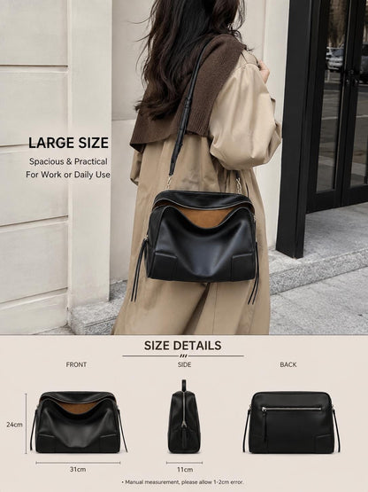 Leather Handbag for Women, Minimal Tote Bag, Top Handle Shoulder Bag, Elegant Everyday Work Purse, Large Capacity Bag